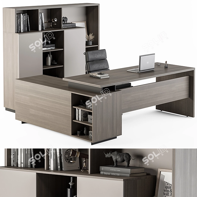 Cream & Wood Boss Desk 3D model image 2