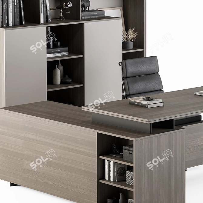 Cream & Wood Boss Desk 3D model image 4