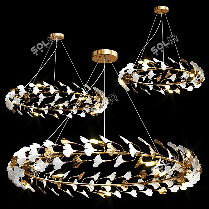 Blooming White Floral Chandelier 3D model image 1