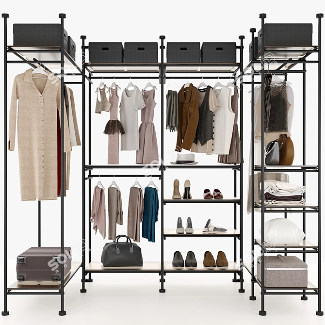 Minimalist Glass Metal Wardrobe 3D model image 1