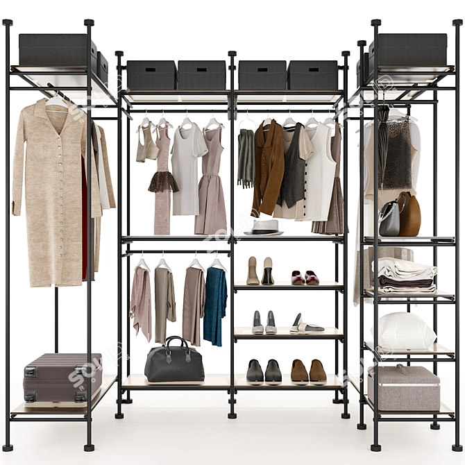 Minimalist Glass Metal Wardrobe 3D model image 7