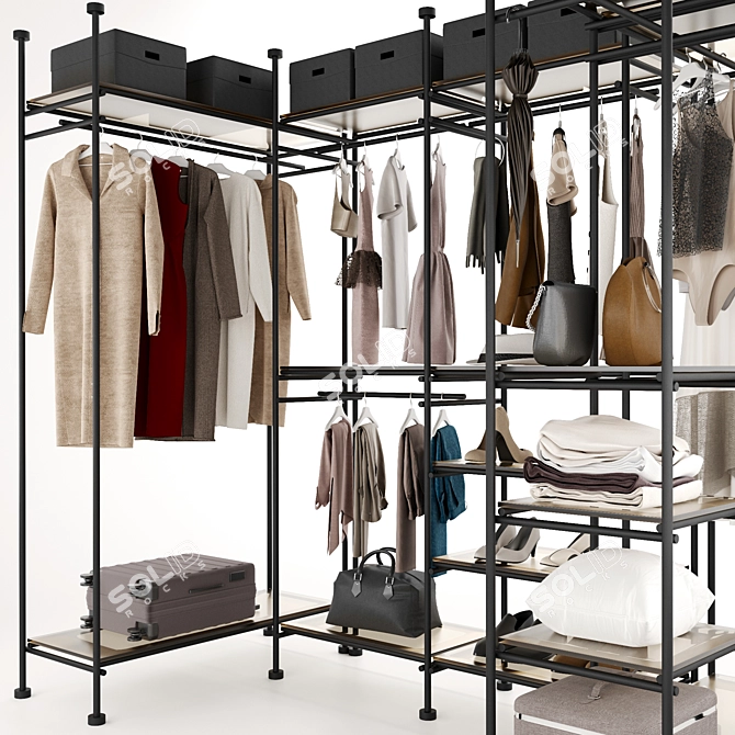 Minimalist Glass Metal Wardrobe 3D model image 8