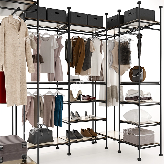 Minimalist Glass Metal Wardrobe 3D model image 9
