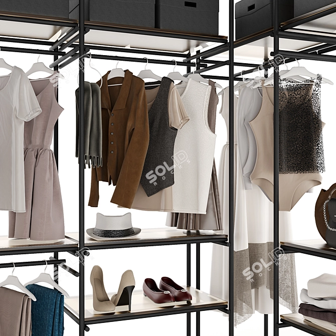 Minimalist Glass Metal Wardrobe 3D model image 10