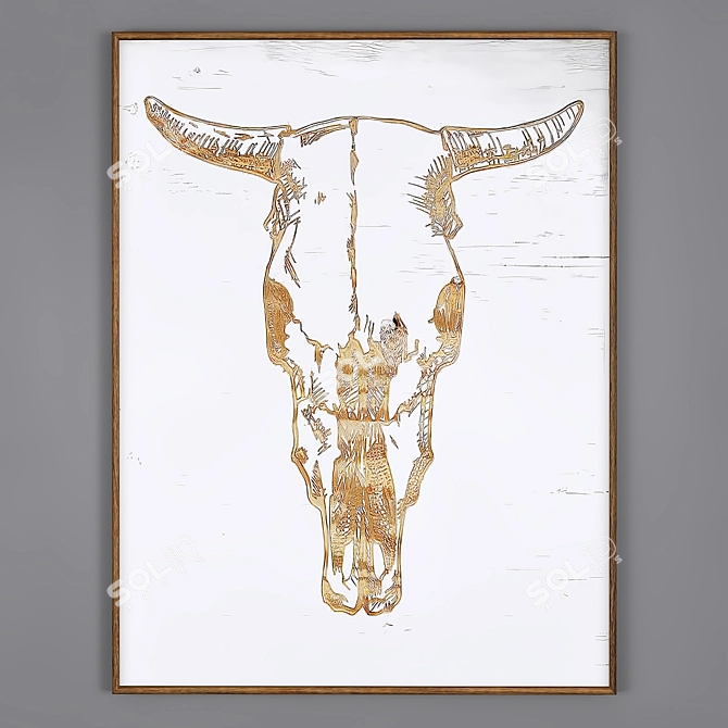 Cow Skull Carved Wood Wall 3D model image 1