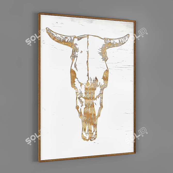 Cow Skull Carved Wood Wall 3D model image 2