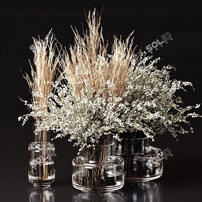 Pampas Branch Bouquet Set 3D model image 4