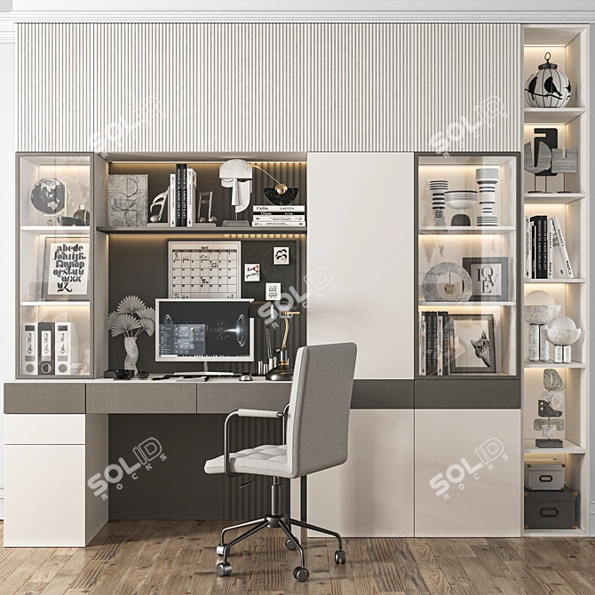 Modern Workstation Set with Accessories 3D model image 1