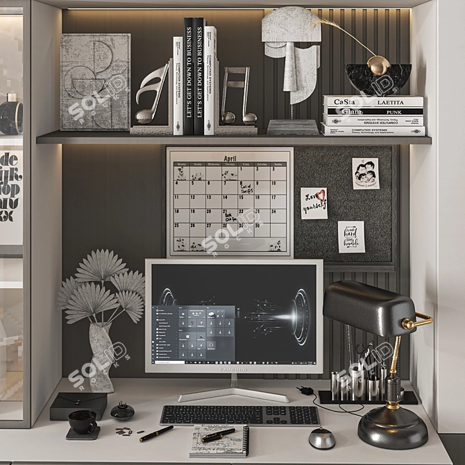 Modern Workstation Set with Accessories 3D model image 3