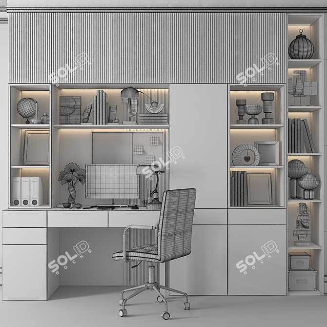 Modern Workstation Set with Accessories 3D model image 4