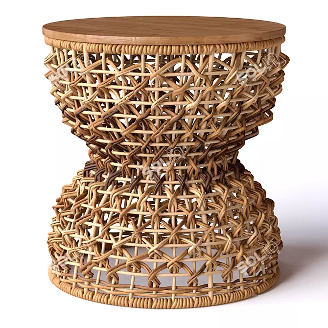 Elegant Teak Ottoman Stool 3D model image 1