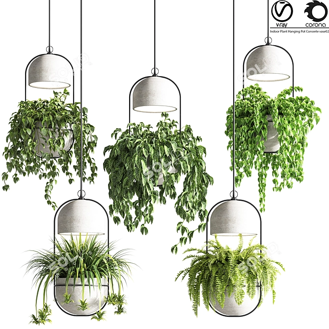 Suspended Concrete Vase for Indoor Plants 3D model image 1