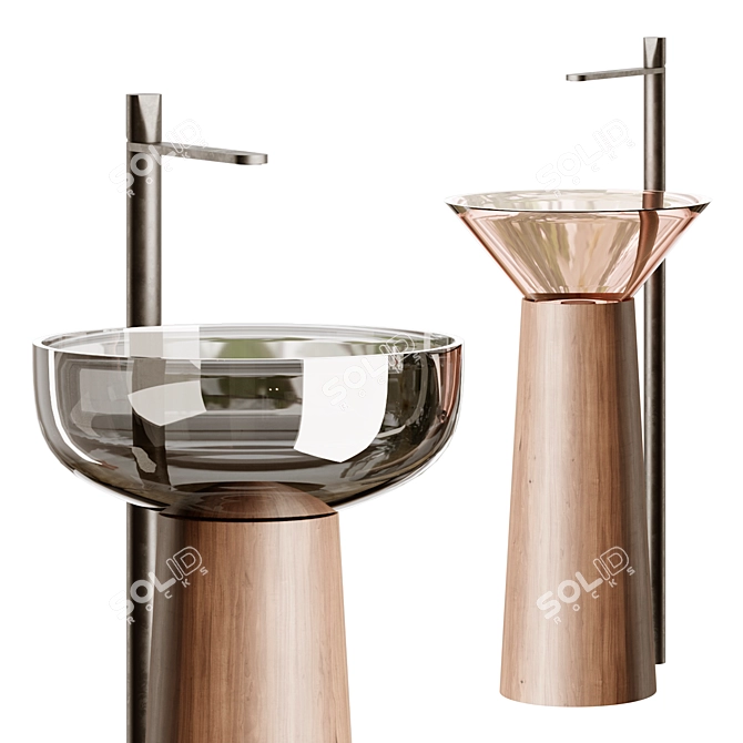 Albume Oak Sink with Wood Stand 3D model image 1