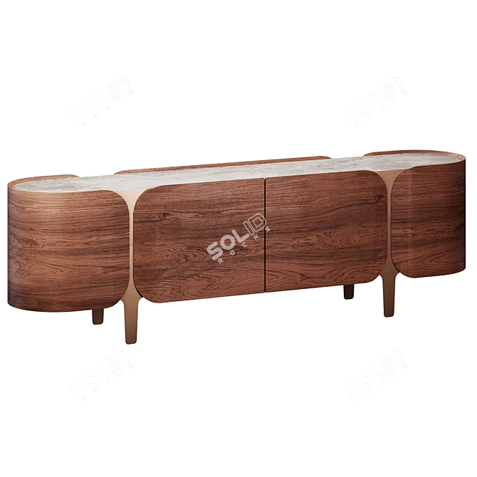 Enne Boji Sideboard: Brass & Travertine 3D model image 1