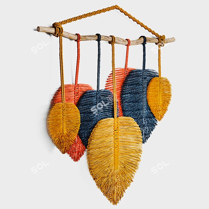 Title: Boho Leaf Macrame Wall Decor 3D model image 3