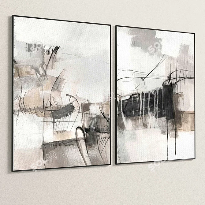 Dual Frame Paintings Set, Variety 3D model image 5