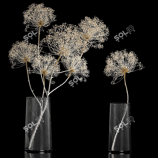 Luxury Botanical Bouquet in Glass Vase 3D model image 1