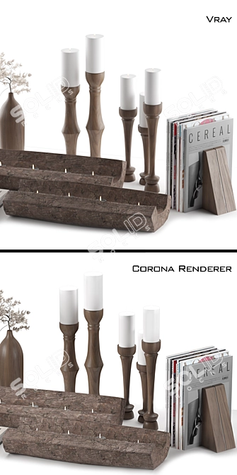 Bohemian Wood Candle Holder Set 3D model image 2