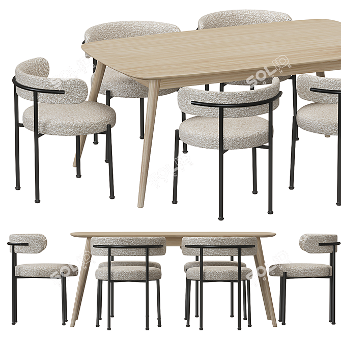 Elegance Ivory Dining Chair Set 3D model image 2