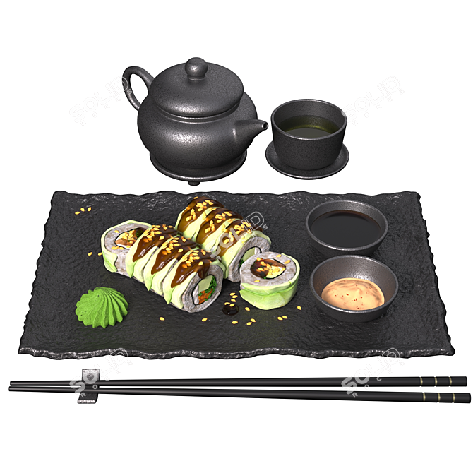 Japanese Tea and Sushi Set 3D model image 2