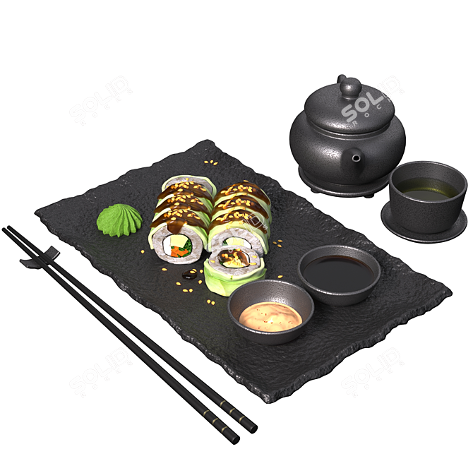 Japanese Tea and Sushi Set 3D model image 3