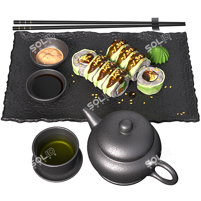 Japanese Tea and Sushi Set 3D model image 4