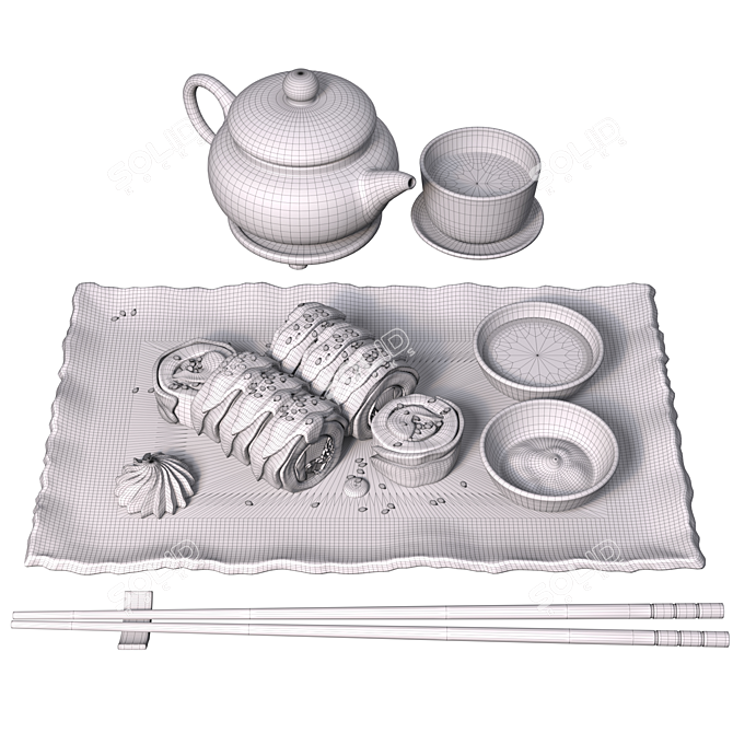 Japanese Tea and Sushi Set 3D model image 5