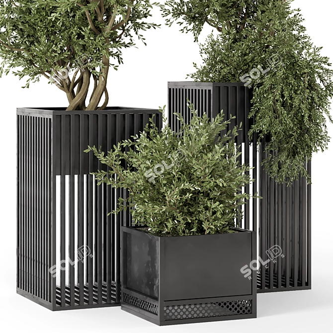 Metal Potted Outdoor Plant Set 3D model image 3