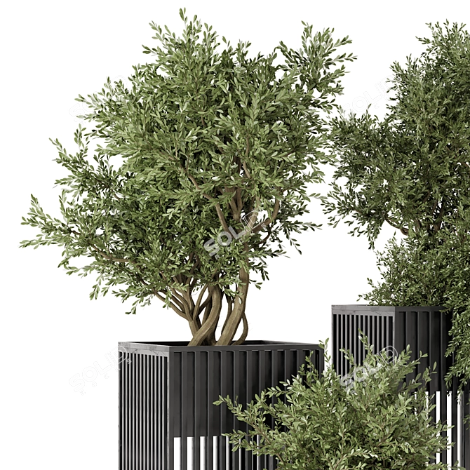 Metal Potted Outdoor Plant Set 3D model image 4