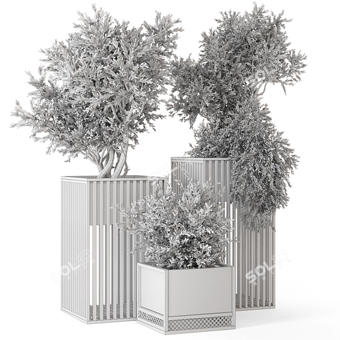 Metal Potted Outdoor Plant Set 3D model image 7