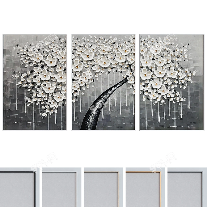 Modern Tree Oil Triptych Frames 3D model image 1