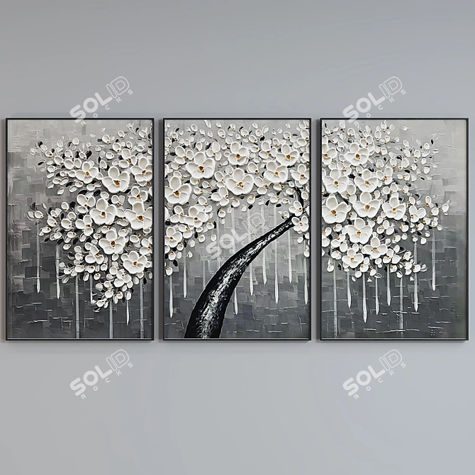 Modern Tree Oil Triptych Frames 3D model image 2