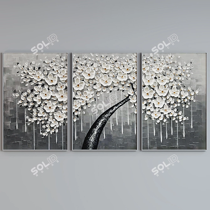 Modern Tree Oil Triptych Frames 3D model image 3