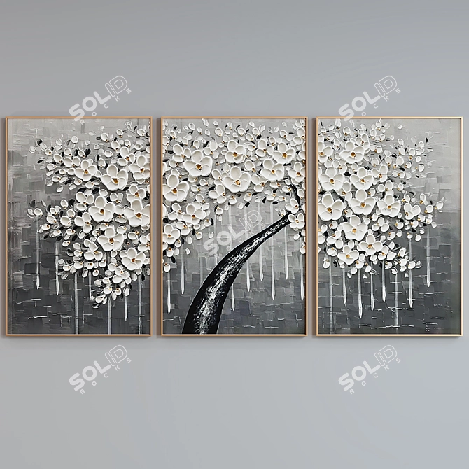 Modern Tree Oil Triptych Frames 3D model image 4