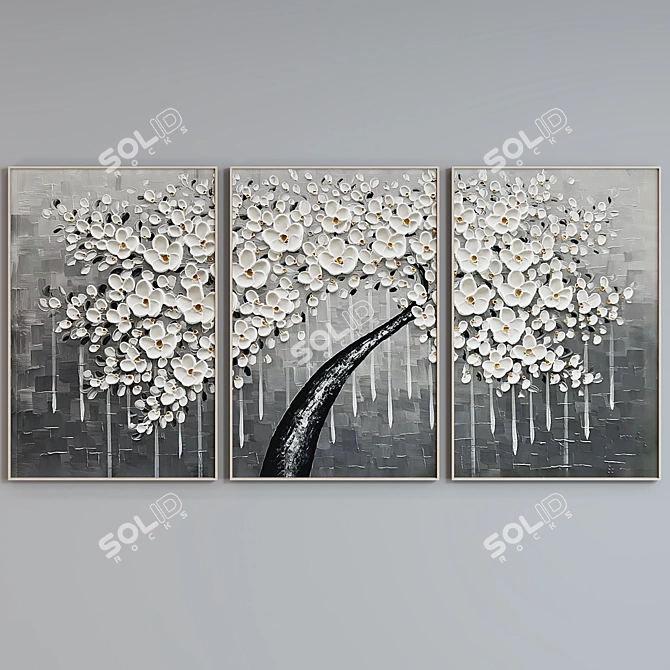 Modern Tree Oil Triptych Frames 3D model image 5