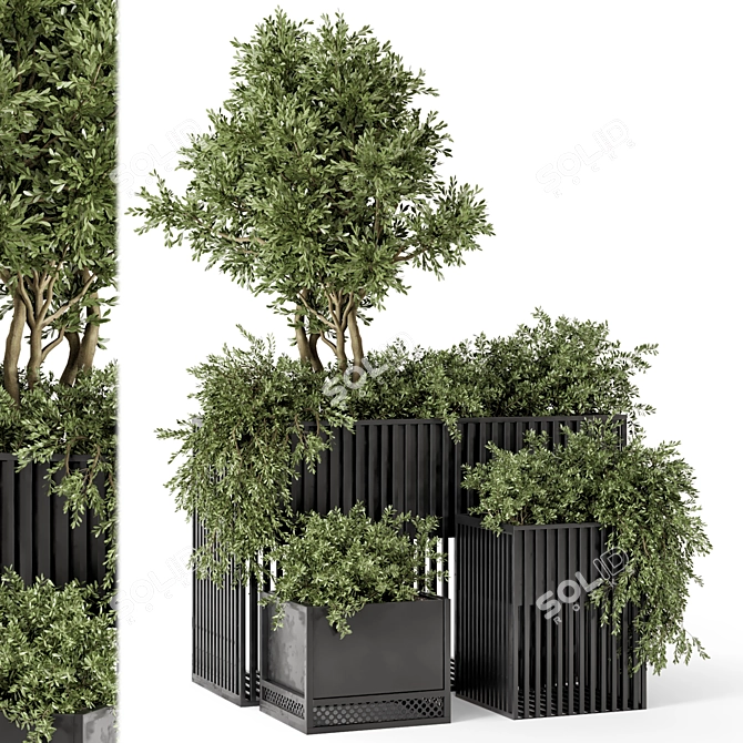 Metal Pot Outdoor Plant Set 3D model image 1