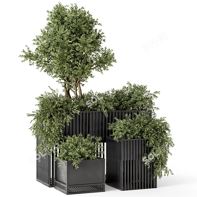 Metal Pot Outdoor Plant Set 3D model image 6