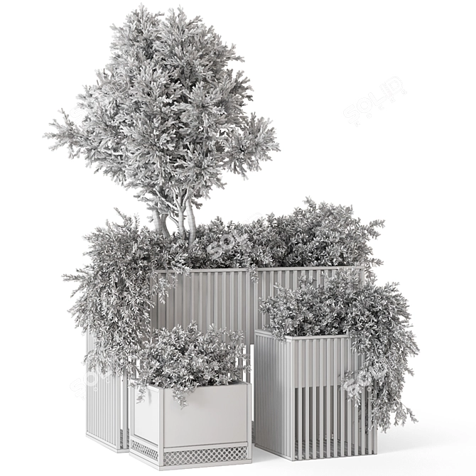 Metal Pot Outdoor Plant Set 3D model image 7