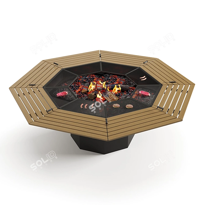 Outdoor BBQ Grill Station 2200mm 3D model image 2