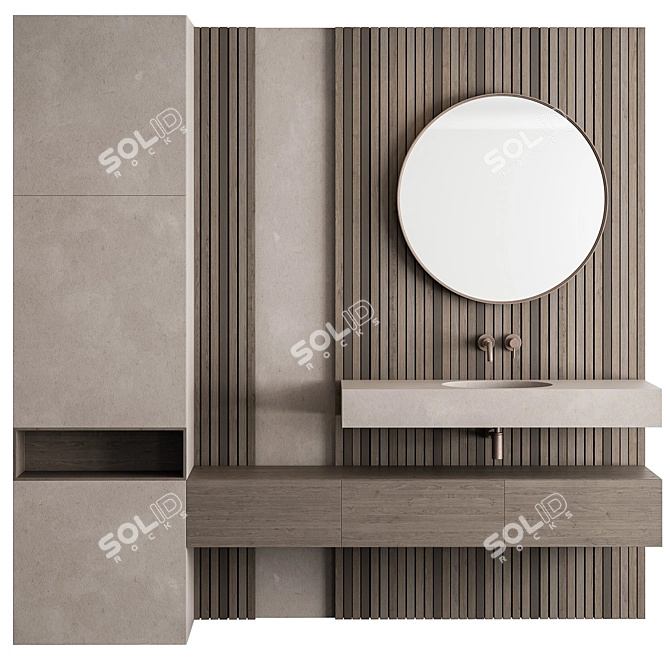 Concrete Wood Bathroom Set 37 3D model image 1