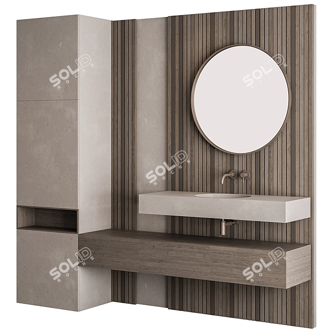 Concrete Wood Bathroom Set 37 3D model image 2