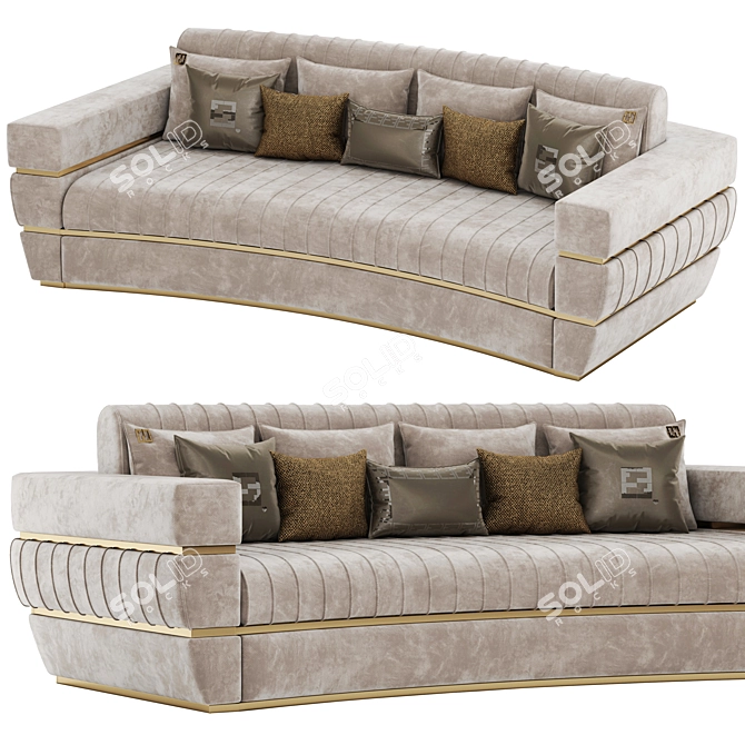 Contemporary Velvet Sofa with Signature 3D model image 1