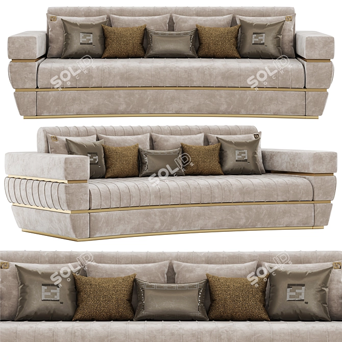 Contemporary Velvet Sofa with Signature 3D model image 2