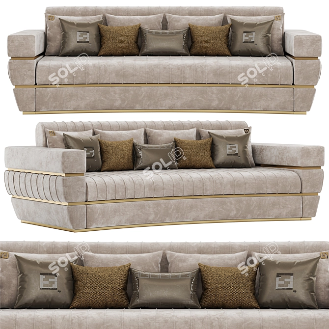 Contemporary Velvet Sofa with Signature 3D model image 8