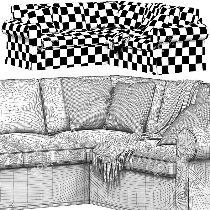 Modern White 4-Seater Corner Sectional 3D model image 5