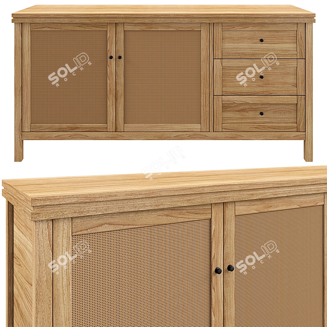 Rattan Pine Buffet Gabin 3D model image 1