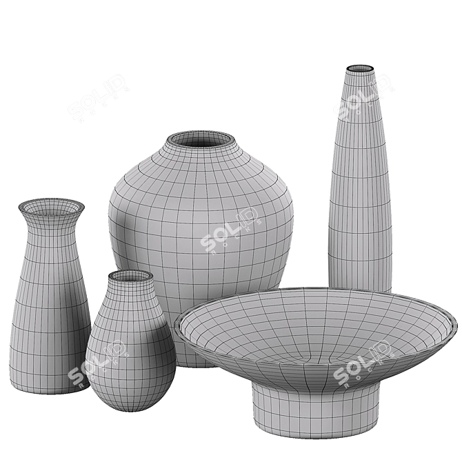 Decorative Vases Set with Vray Materials 3D model image 2
