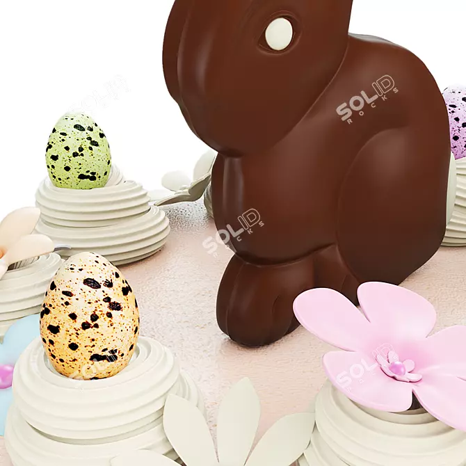 Easter Cake with Chocolate Bunny 3D model image 3