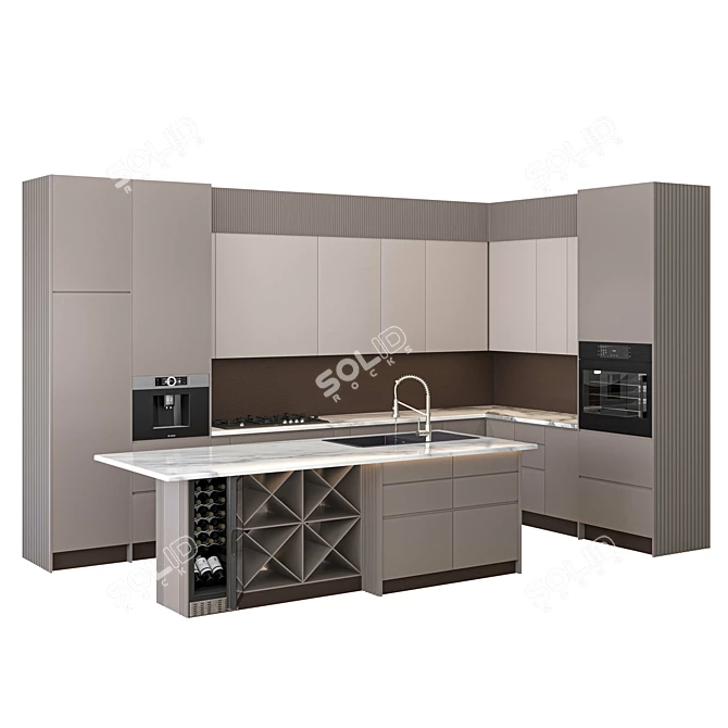 Modern Kitchen Set with Appliances 3D model image 2