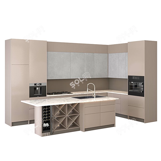 Modern Kitchen Set with Appliances 3D model image 3